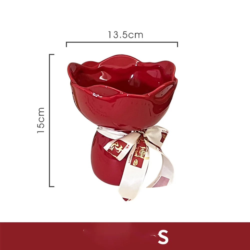 Vaso Cerâmica Rosa Em Flor Para Mesa Decorativo