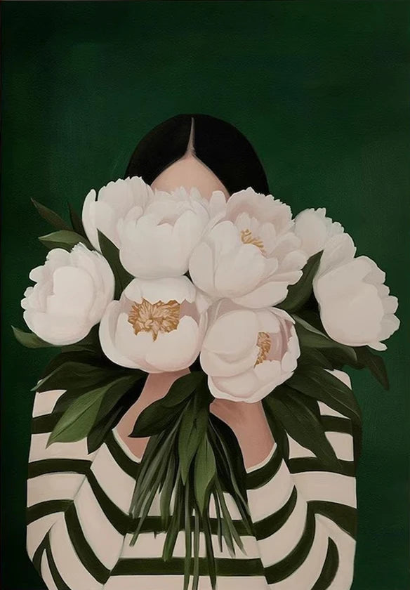 Quadro Em Tela Sem Moldura Abstrato Mulher Com Flores Para Sala Minimalista Nordic