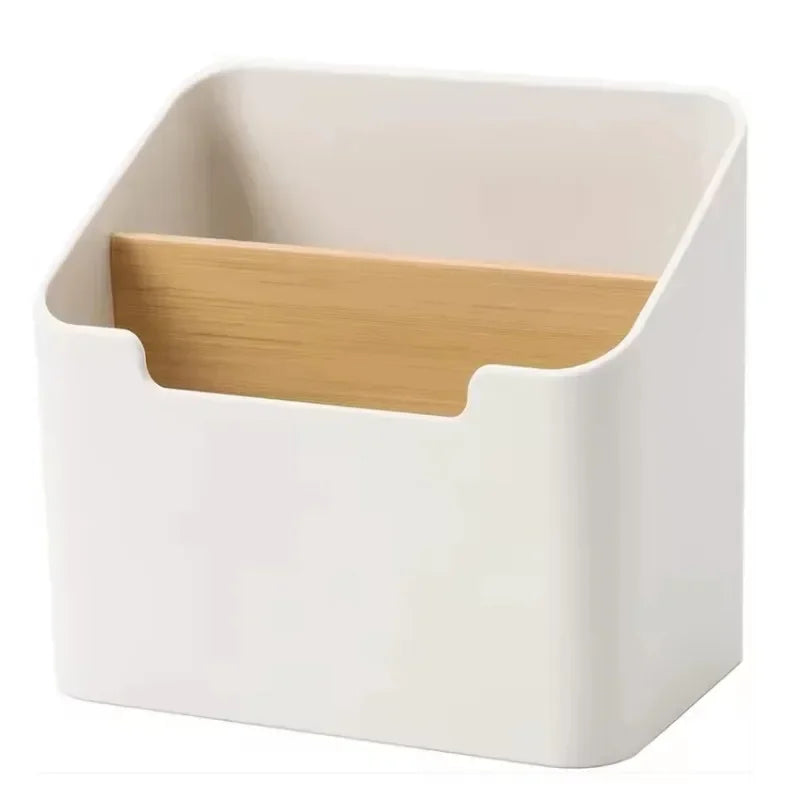 Organizador De Mesa Multifuncional Em Bambu Sustentavel Com Compartimentos Para Cosmeticos E Papelaria