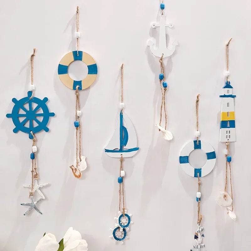 Pingente Decorativo Náutico Em Madeira Para Parede Mediterrâneo