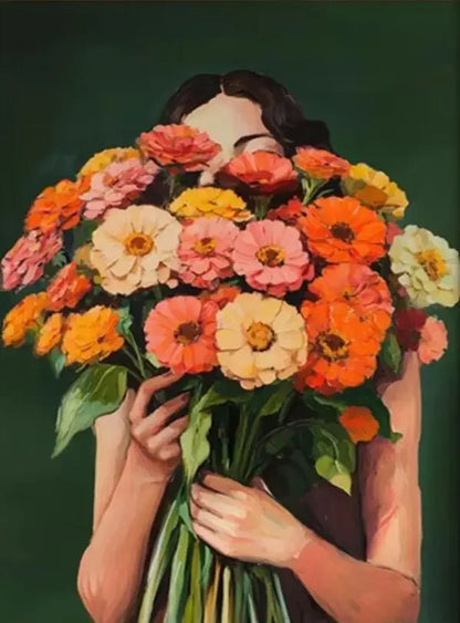 Quadro Em Tela Sem Moldura Abstrato Mulher Com Flores Para Sala Minimalista Nordic