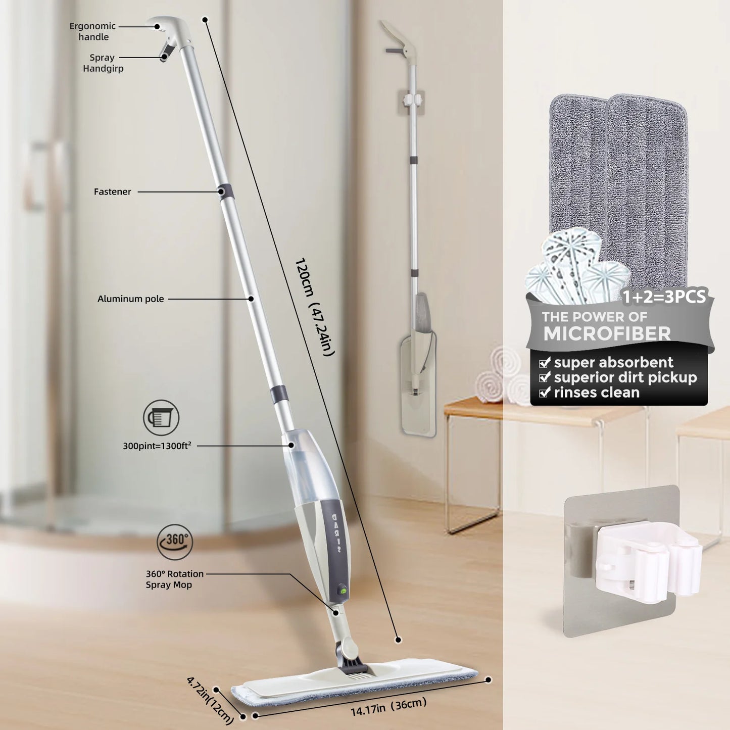 Mop Spray Multifuncional Com Esfregões Planos Microfibra Reutilizável