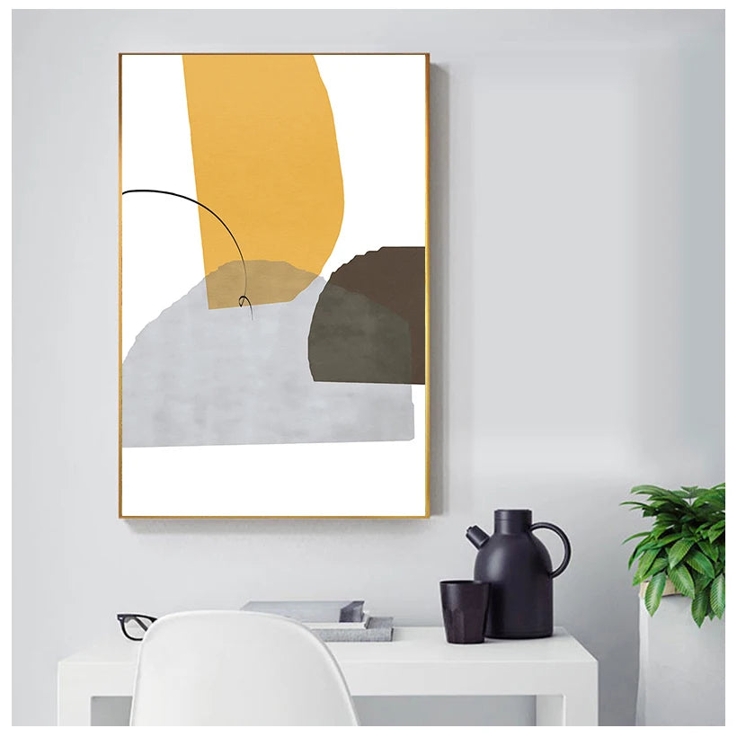 Pôster Abstrato Para Sala Estar Geométrico Azul Amarelo