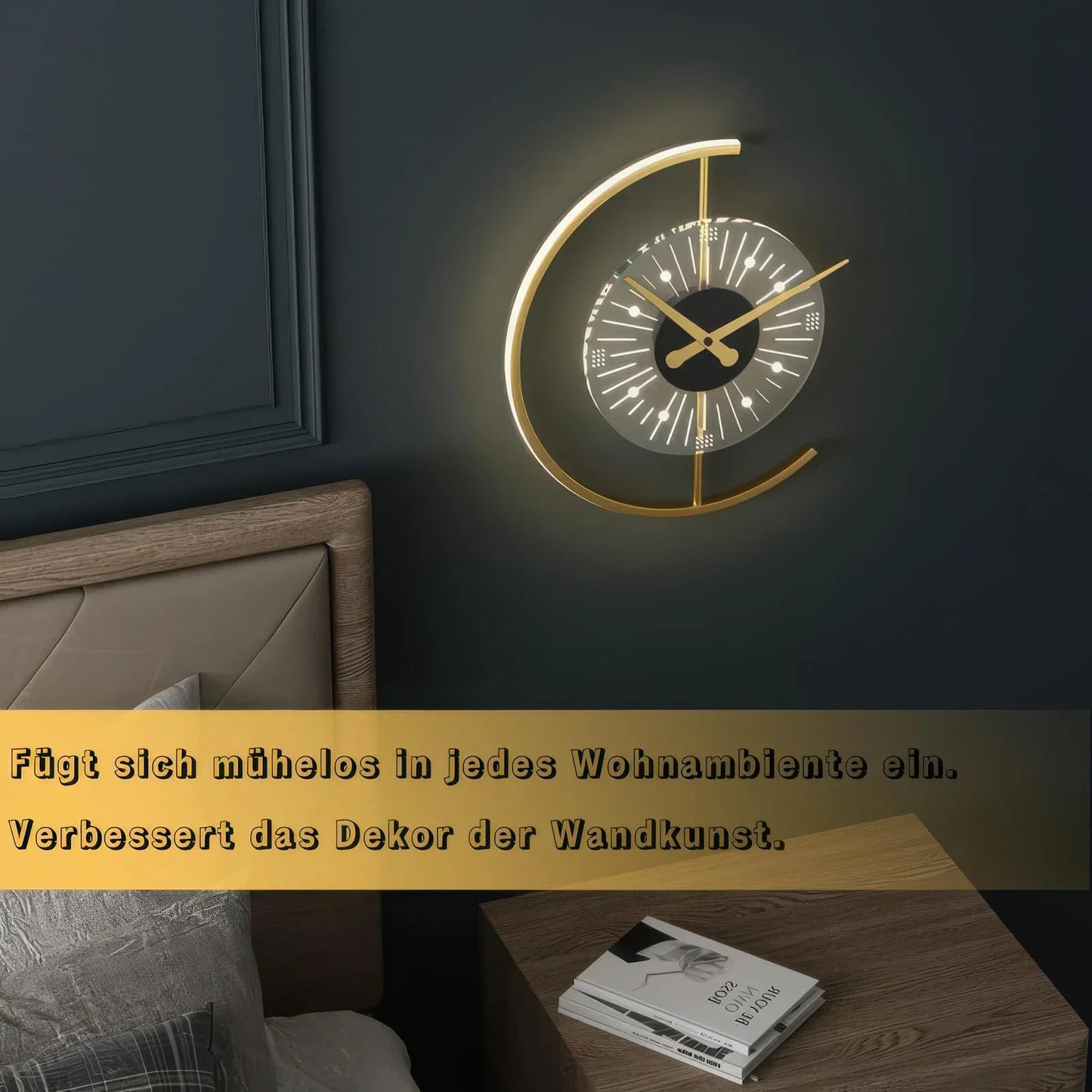 Relógio De Parede Pendular Iluminação Led Multicor Ouro