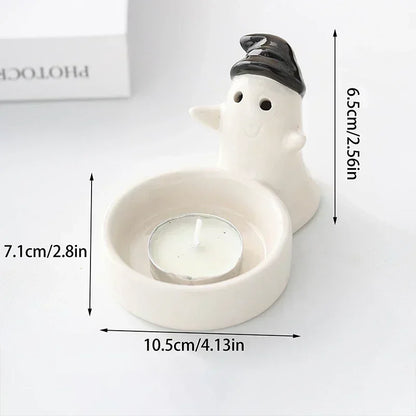 Castiçal Fantasma Decorativo para Halloween com Iluminação Suave e Acabamento Metálico