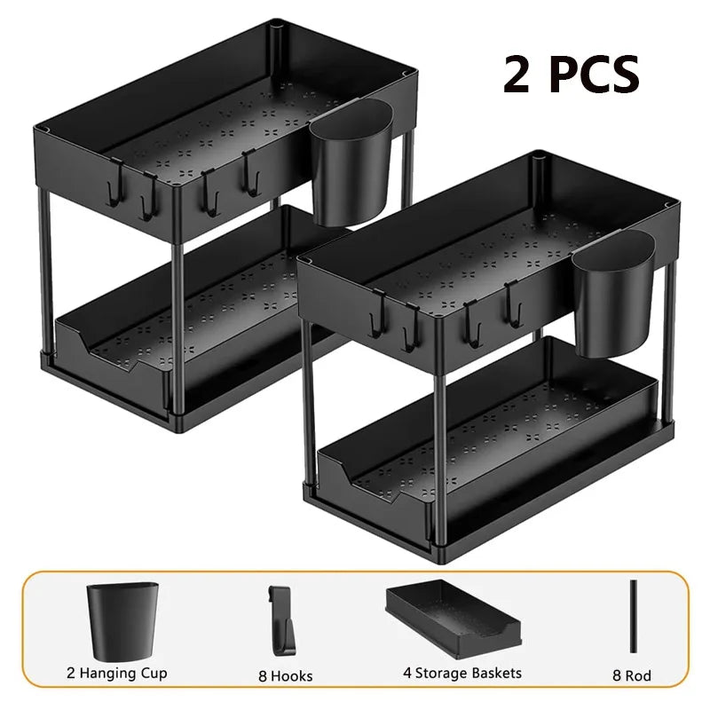 Organizador E Armazenamento Sob A Pia Com Gavetas Deslizantes Duplas E Prateleiras Multiuso Acesso Rápido