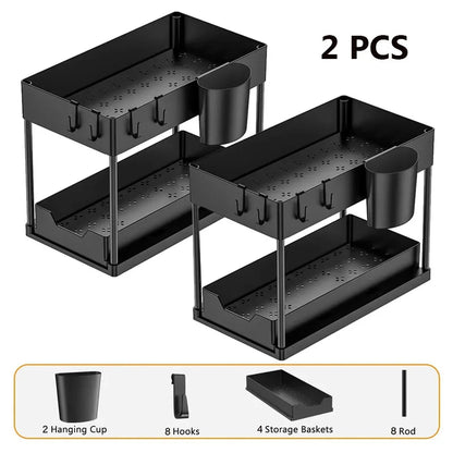 Organizador E Armazenamento Sob A Pia Com Gavetas Deslizantes Duplas E Prateleiras Multiuso Acesso Rápido