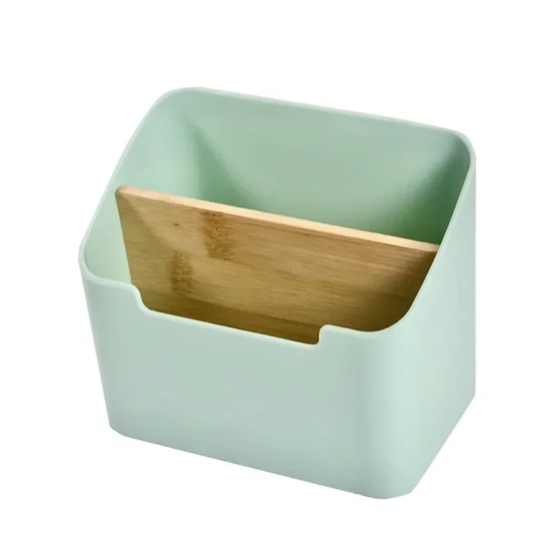 Organizador De Mesa Multifuncional Em Bambu Sustentavel Com Compartimentos Para Cosmeticos E Papelaria