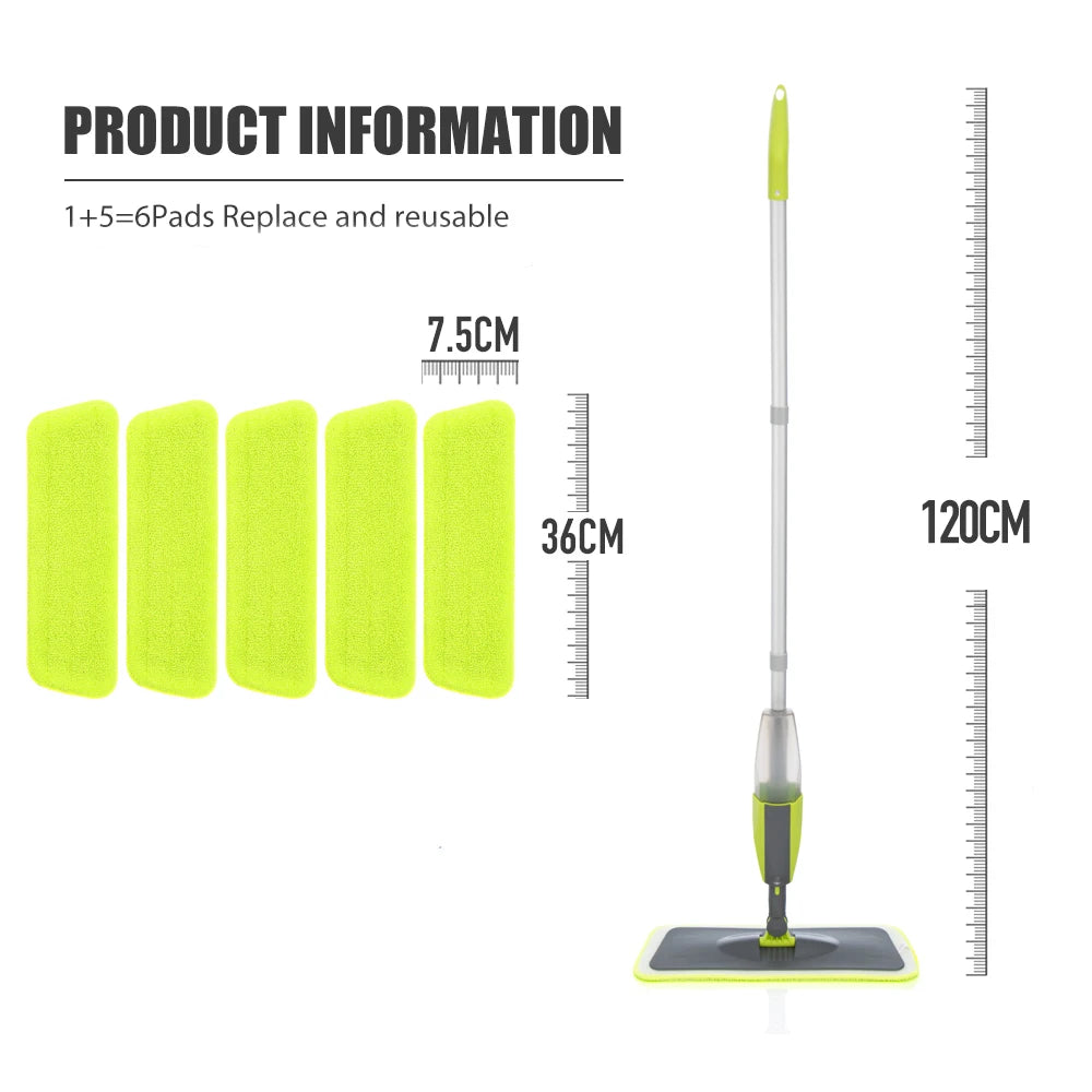 Mop Spray Multifuncional Com Esfregões Planos Microfibra Reutilizável