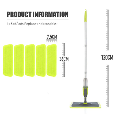 Mop Spray Multifuncional Com Esfregões Planos Microfibra Reutilizável