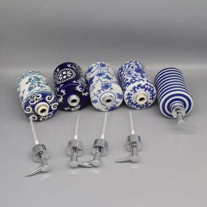 Dispensador De Sabonete Líquido Cerâmico Azul Banheiro Premium