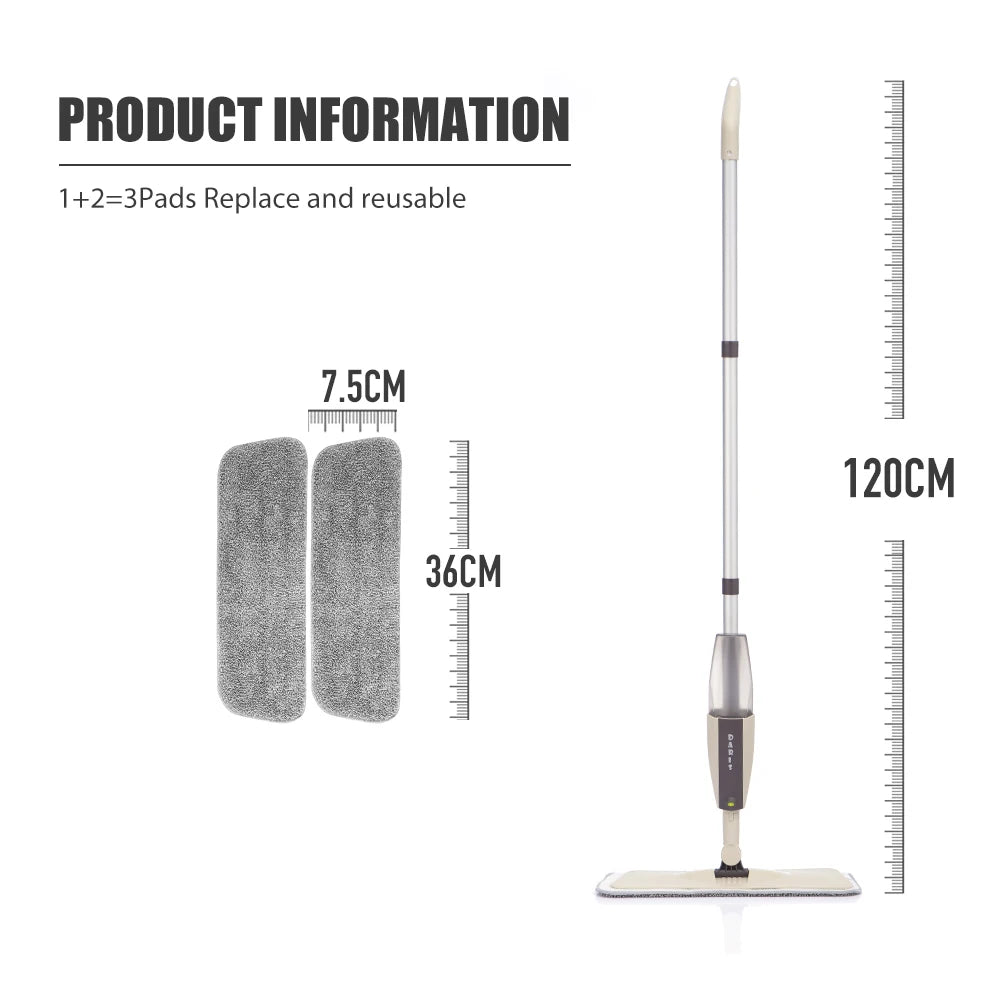 Mop Spray Multifuncional Com Esfregões Planos Microfibra Reutilizável