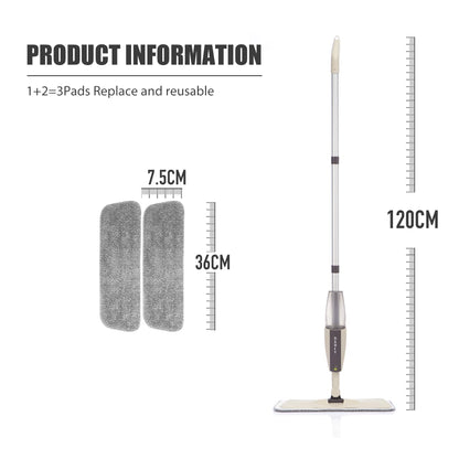 Mop Spray Multifuncional Com Esfregões Planos Microfibra Reutilizável