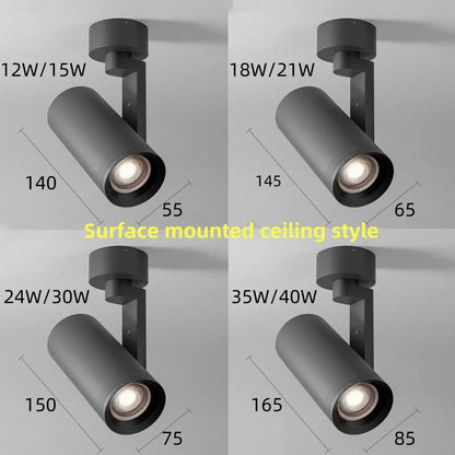 Luminária de Trilho LED COB Dimável para Teto, Spotlight com Ângulo Ajustável 10° a 55°, Sala de Jantar e Quarto