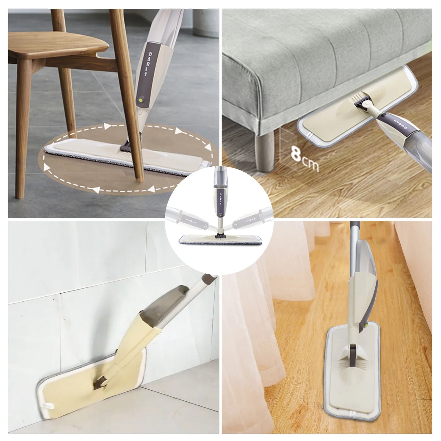 Mop Spray Multifuncional Com Esfregões Planos Microfibra Reutilizável