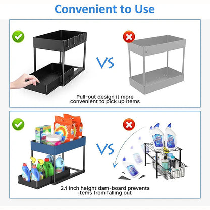 Organizador E Armazenamento Sob A Pia Com Gavetas Deslizantes Duplas E Prateleiras Multiuso Acesso Rápido