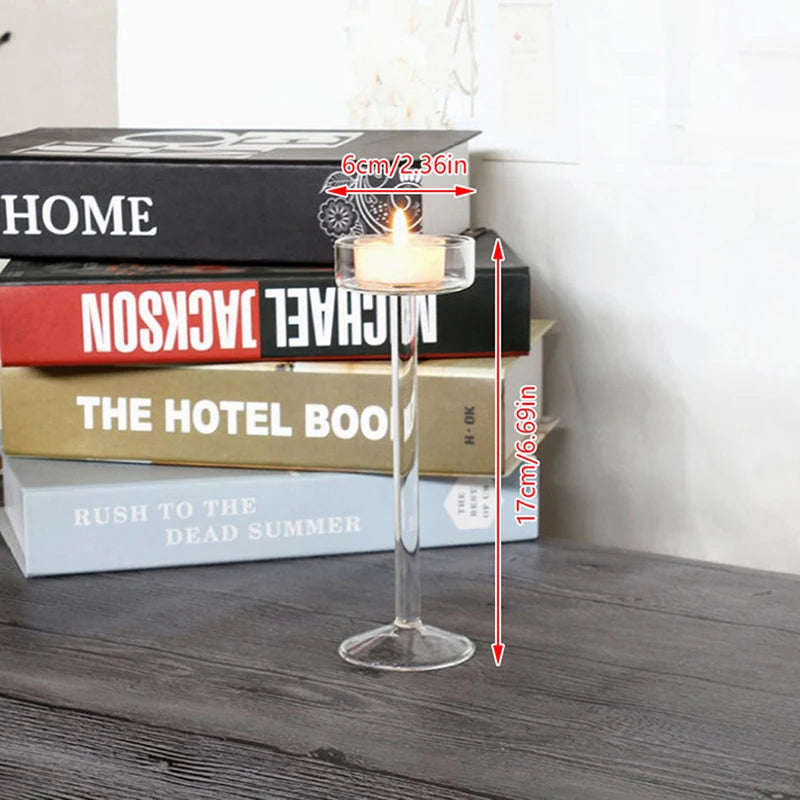 Suporte de Vela de Vidro Transparente Alto para Decoração de Casa e Festas