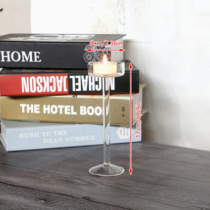 Suporte de Vela de Vidro Transparente Alto para Decoração de Casa e Festas