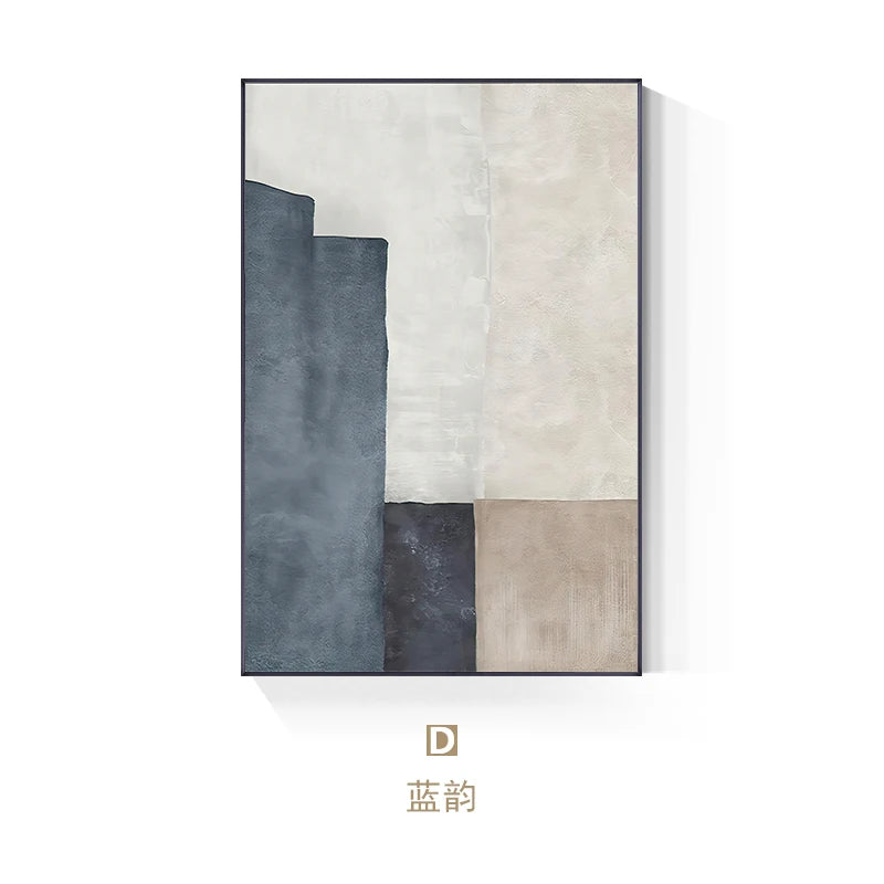 Quadro Decorativo Em Tela Azul Geométrico Para Sala