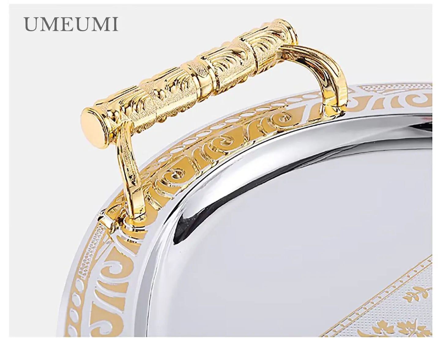 Bandeja Dourada em Metal para Chá com Alça