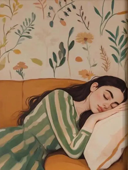 Quadro Em Tela Sem Moldura Abstrato Mulher Com Flores Para Sala Minimalista Nordic