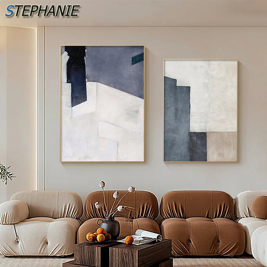 Quadro Decorativo Em Tela Azul Geométrico Para Sala