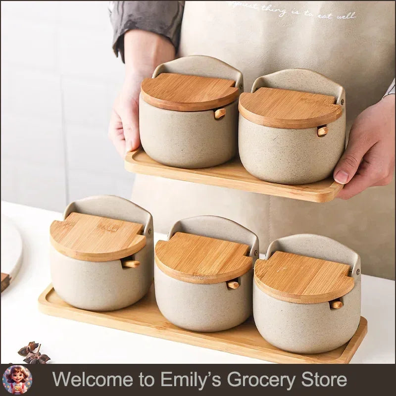 Conjunto Potes Especiarias Cerâmica 300ml Para Cozinha Organizada