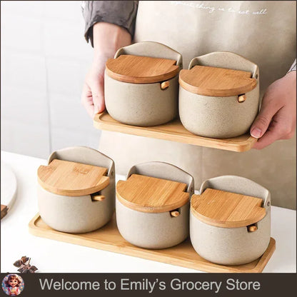 Conjunto Potes Especiarias Cerâmica 300ml Para Cozinha Organizada