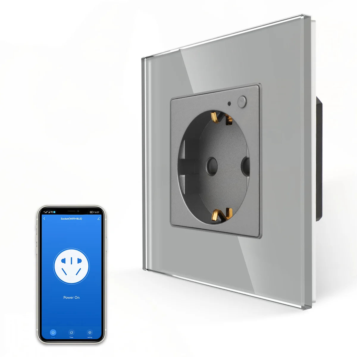 Tomada Inteligente WiFi de Parede CompatívelComAssistentesVirtuais PainelVidro Elegante