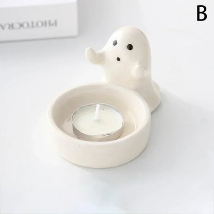 Castiçal Fantasma Decorativo para Halloween com Iluminação Suave e Acabamento Metálico