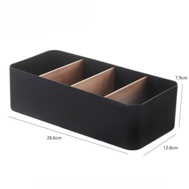 Organizador De Mesa Multifuncional Em Bambu Sustentavel Com Compartimentos Para Cosmeticos E Papelaria