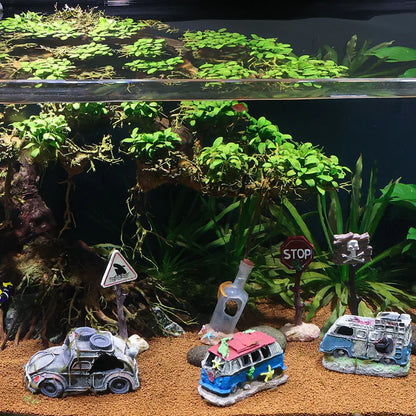 Ornamento Decorativo de Resina Simulado com Ônibus Quebrado para Aquários e Acessórios Fish Tank