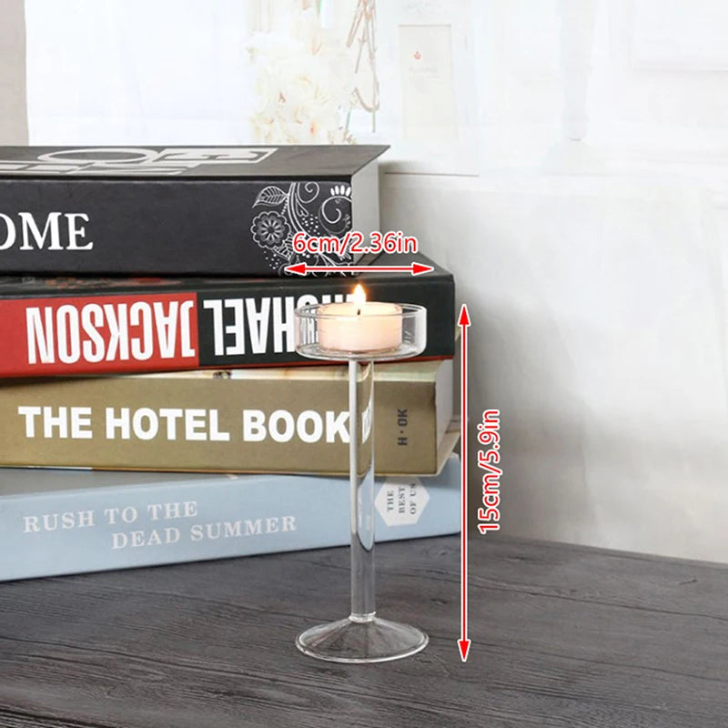 Suporte de Vela de Vidro Transparente Alto para Decoração de Casa e Festas